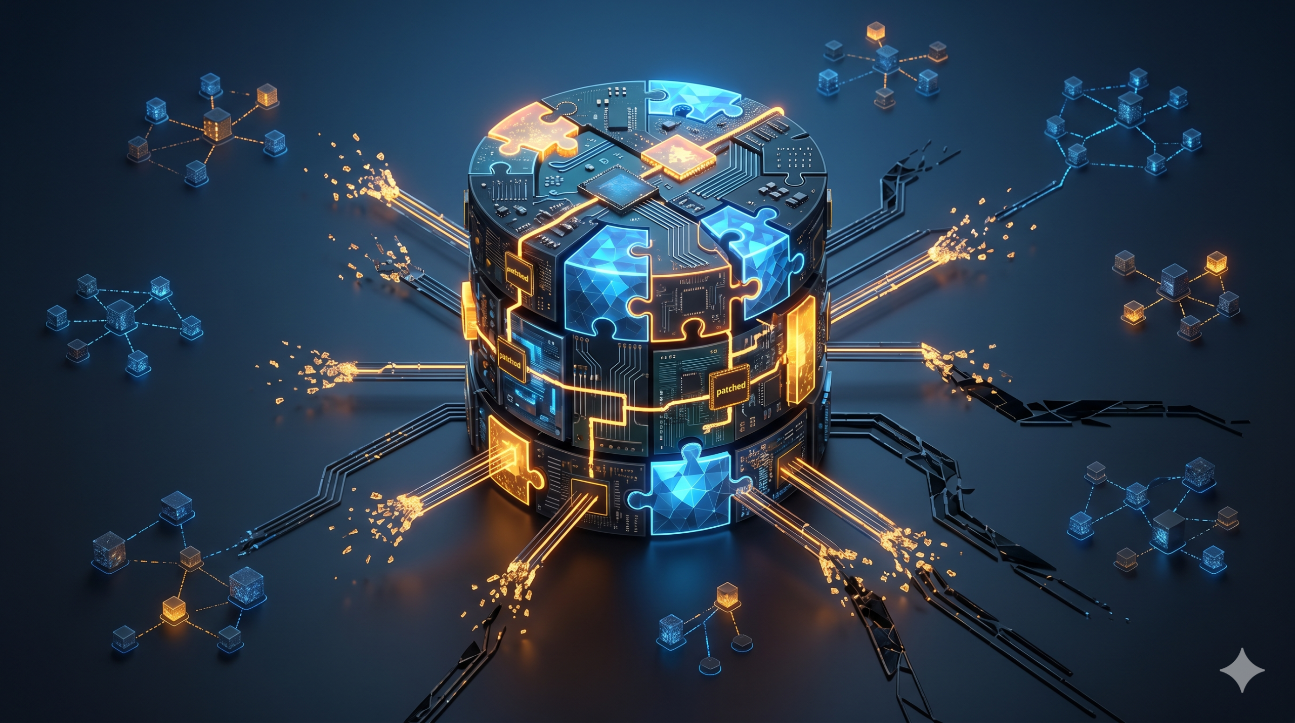 A conceptual digital representation of a fragmented and disconnected title production software tech stack.