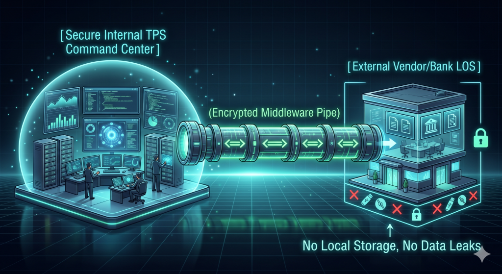 An enterprise architecture blueprint showing a secure closed-pipe title automation orchestration conduit bypasses local desktop storage completely.