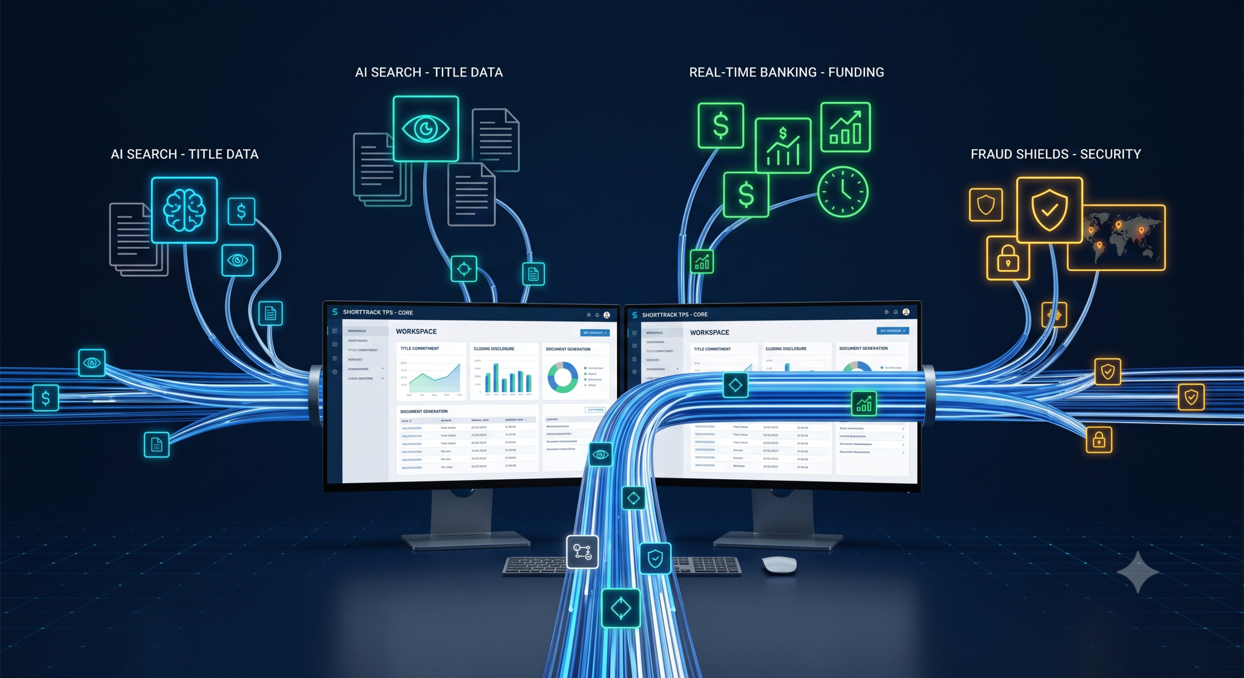 An enterprise tech diagram illustrating how to resolve the toggle tax and portal fatigue through automated title automation orchestration
