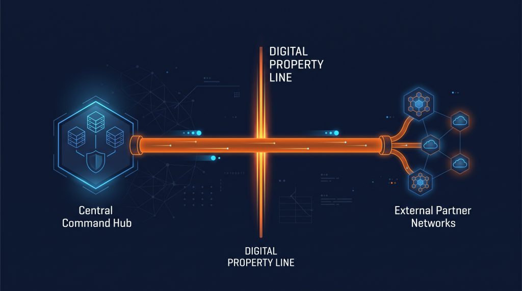 An infographic showing a secure data bridge crossing the Digital Property Line to connect an internal TPS with external partner networks.